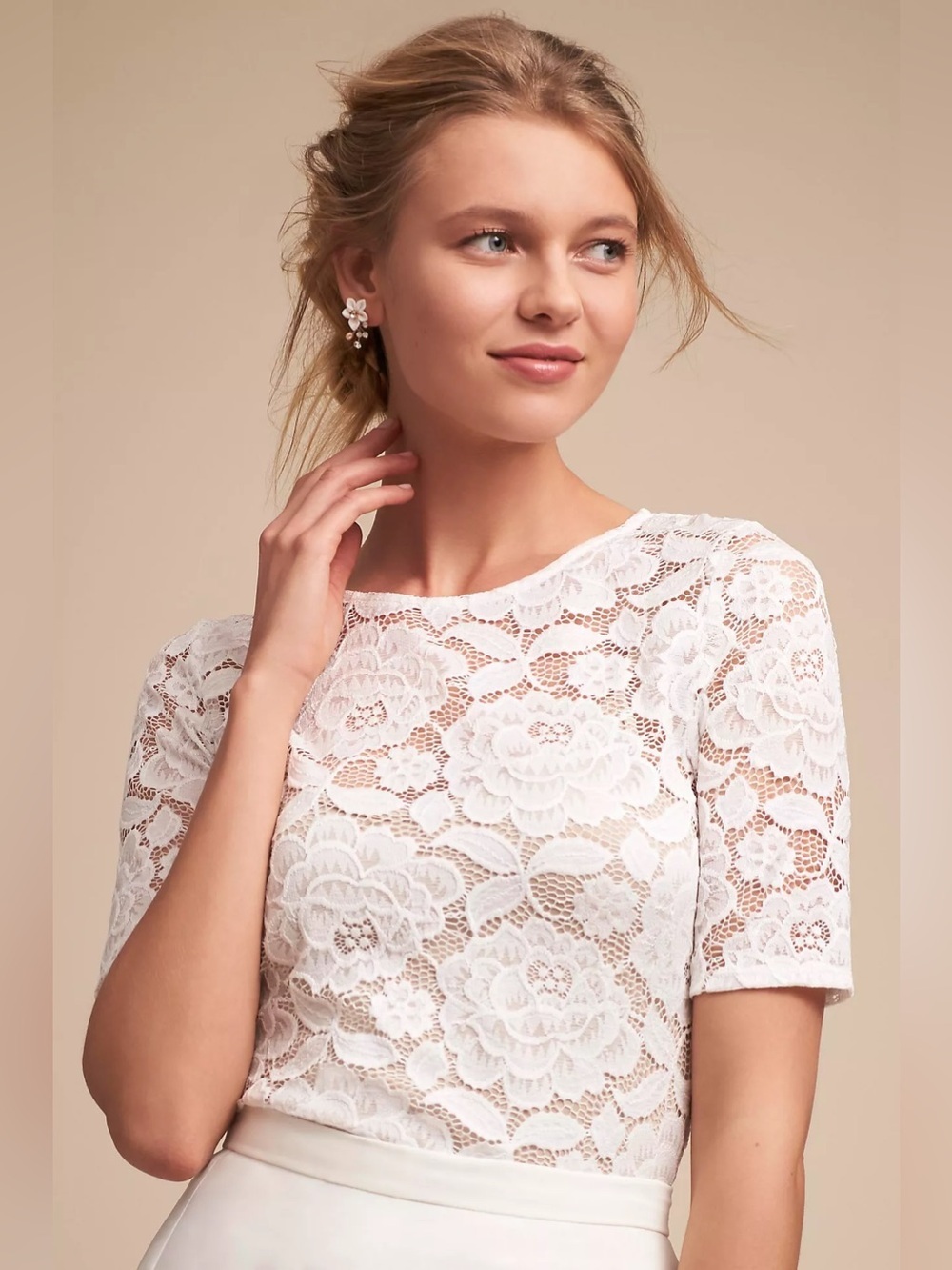 NEW BHLDN Anthropologie Jive Top Lace Bridal Wedding Blouse Top White Floral